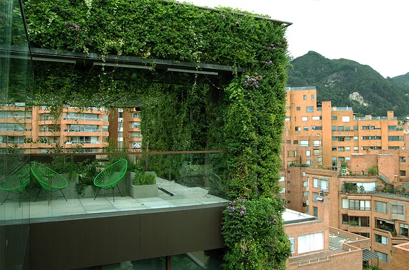 Detalhe da cobertura do Edifício Santalaia coberto de plantas (Foto: Paisajismo Urbano / Divulgação)